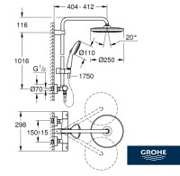 MEDIDAS COLUMNA DUCHA TERMOSTATICA TEMPESTA SYSTEM 250 GROHE